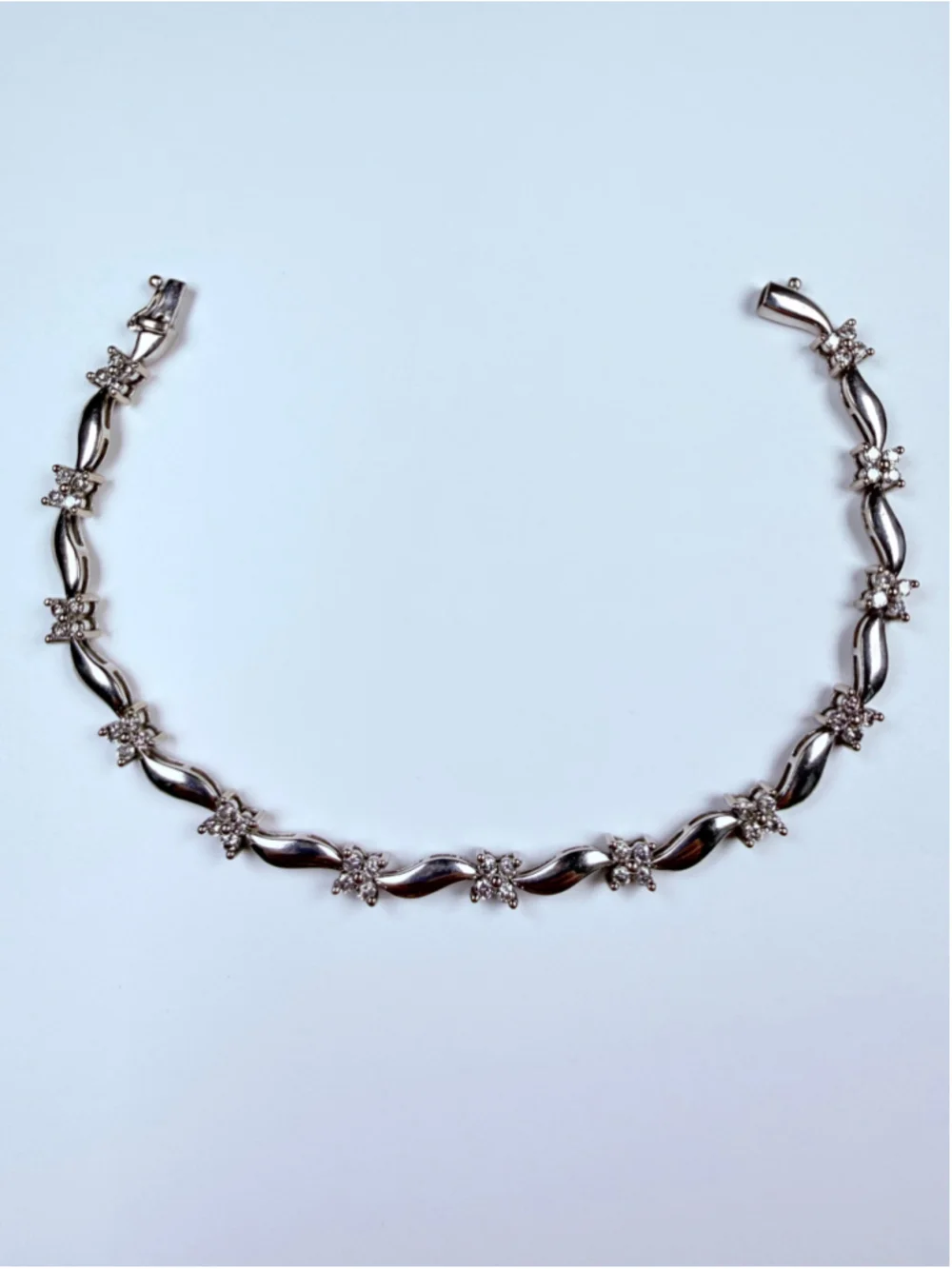 Estate 14K Solid White Gold 2 CT Genuine Diamond Monogram Star Tennis Bracelet